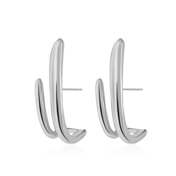Any 3/$25! Silver Double Curved Line Stud Earrings - Picture 3 of 6